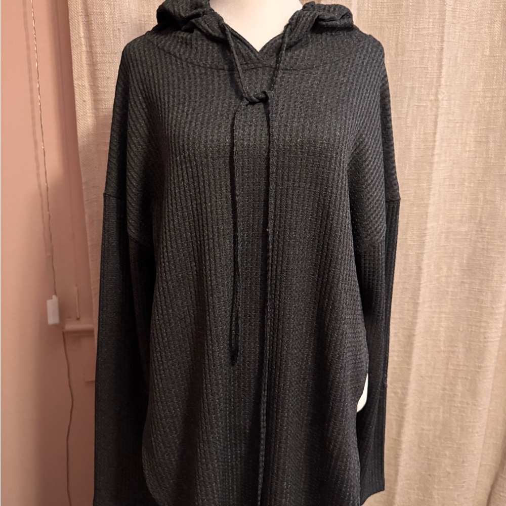 Black Waffle Knit Hoodie